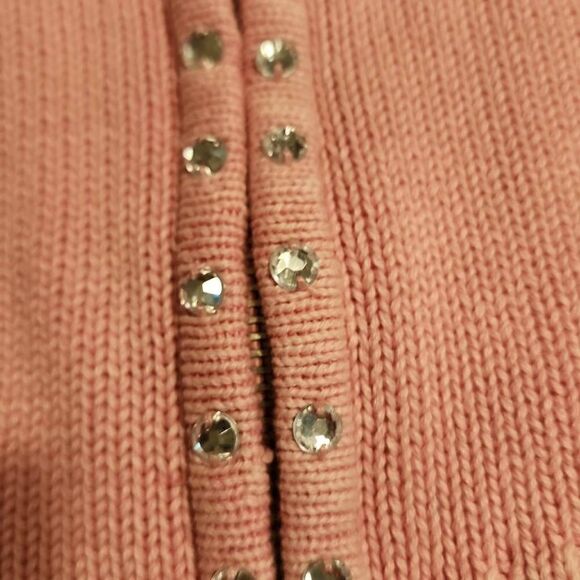 Quacker Factory Pink Zip Front Cardigan Rhinestone Embellished Denim Pockets Siz - Picture 6 of 9